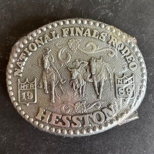 Hesston 1989 Silver Adult National Finals Rodeo Commemorative Series Belt Buckle